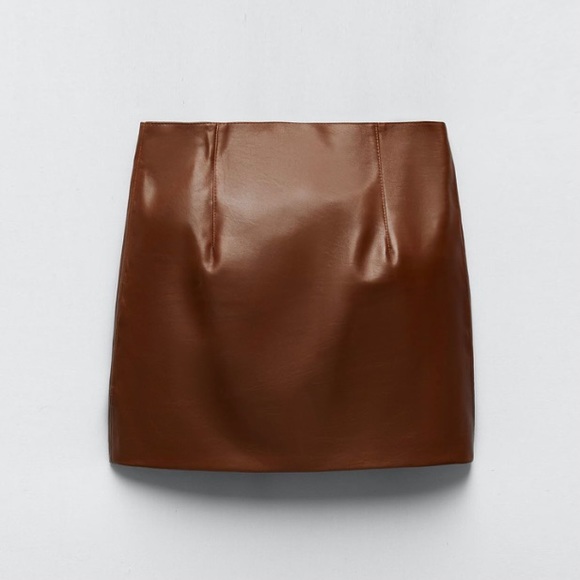 Zara Real Leather Mini Skirt - Mid Camel Size S - Picture 2 of 7